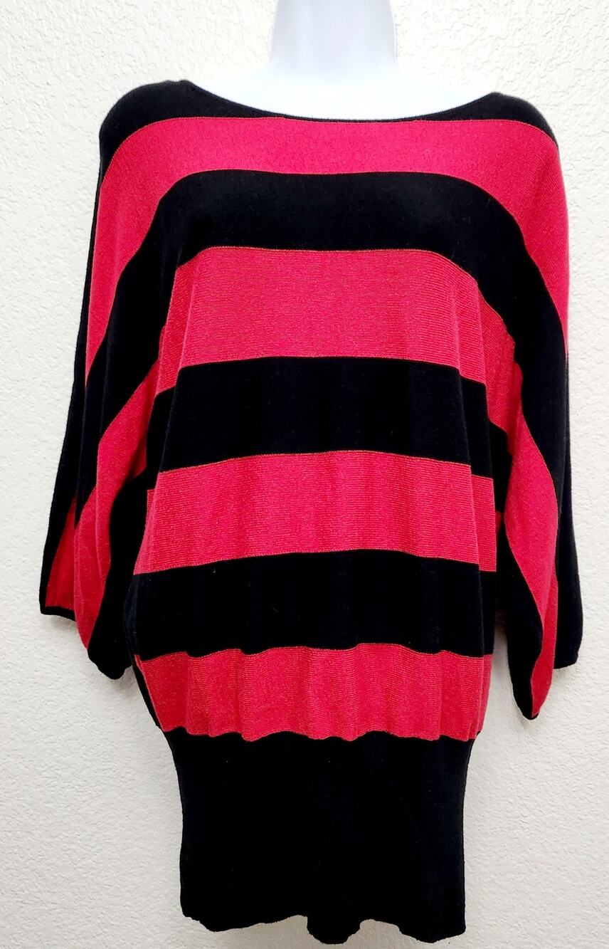 Style & Co. Red Black Striped Bat Wing Sleeves Sweater XL Lightweight Stretch